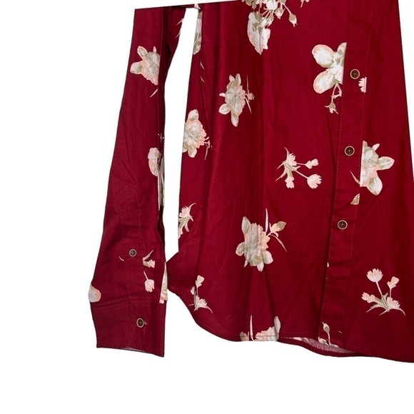 2/$30 Eighth Avenue 100% Cotton Lightweight Red Floral Button Shirt Down Unisex - Picture 9 of 16